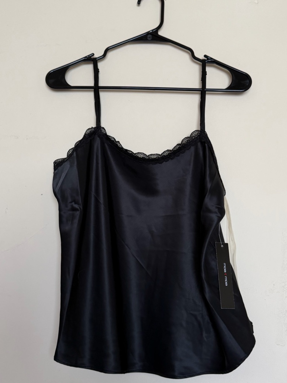 Moa Moa Black Satin Lace-Trim Cami